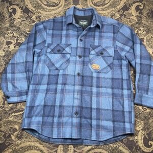 VTG Wool Shirt Jacket Shacket JAMES McKENZIE Size Medium Buffalo Plaid Blue